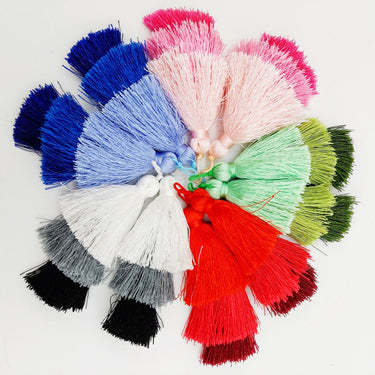 Green Cotton Tassels in Three Layers, Tassel Charms, Tiered Tassels x 2